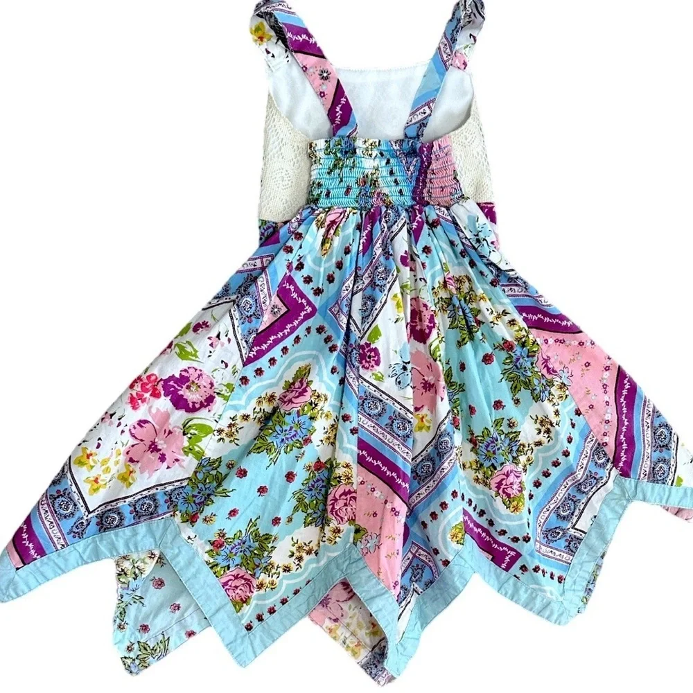 Blueberi Boulevard Toddler Girl Vintage Patchwork Handkerchief Dress Boho Wester